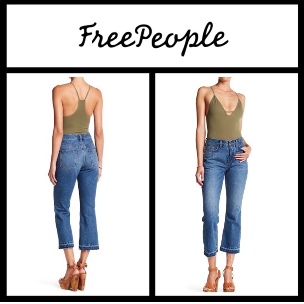 Free People Flare Cropped High Waisted Jeans
